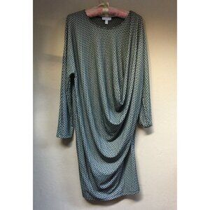 Scapa Lauren Perre Boat Neck Drape Front Shift Dress Dolman Sleeve Large Casual